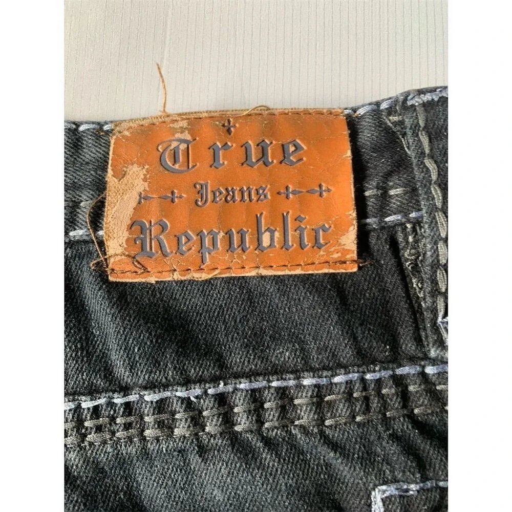 True Religion Men's Straight Jeans Black Size 36 Triple Stitching